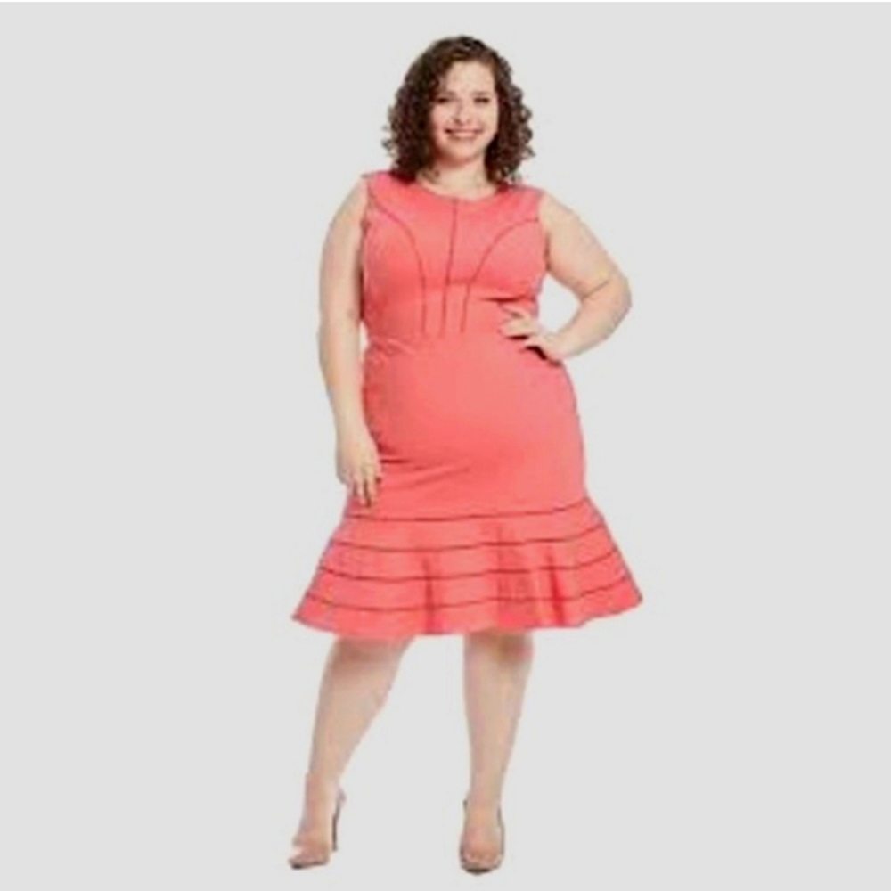 NWT Adelyn Rae Coral Plus Size Dress‎ Womens 1X Cutout Detail Ruffled Hem Lined